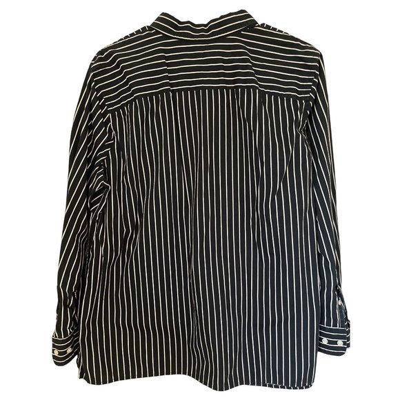 Chaps Button Up Shirt 1X Blue White Stripe 100% Cotton Embroidered Logo - Picture 2 of 8